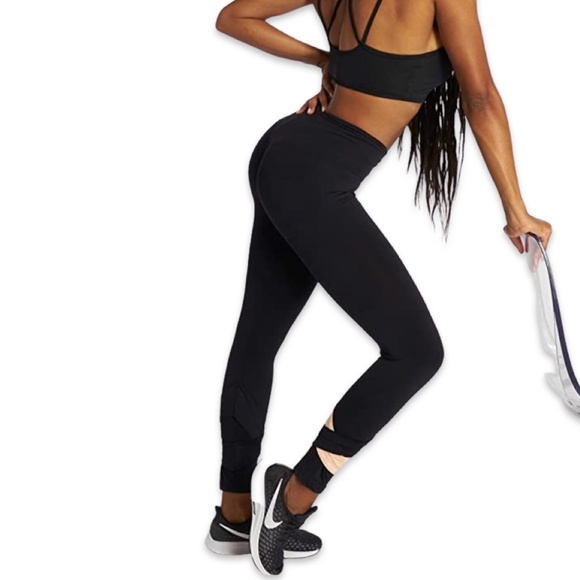 NEBBIA High Waisted Asymmetrical 7/8 Leggings in Black and Light - Picture 3 of 13